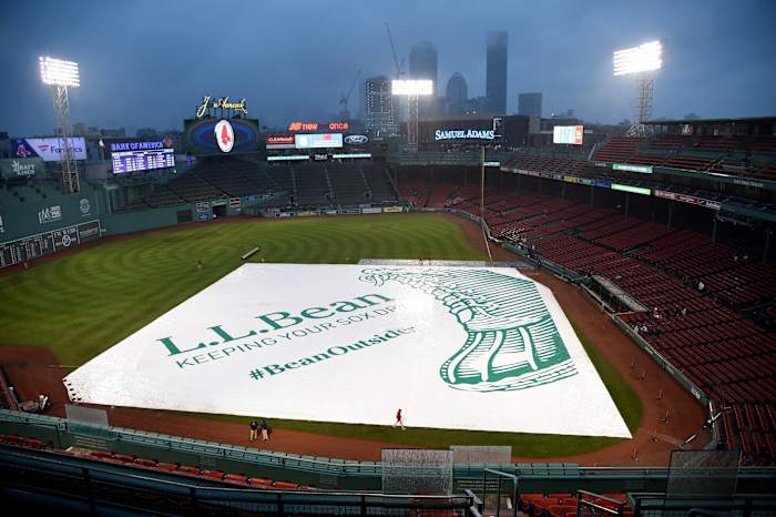Heavy rains came down in the fifth inning on Tuesday night, and the game was called with the Red Sox leading 6-0. (USA TODAY Sports)